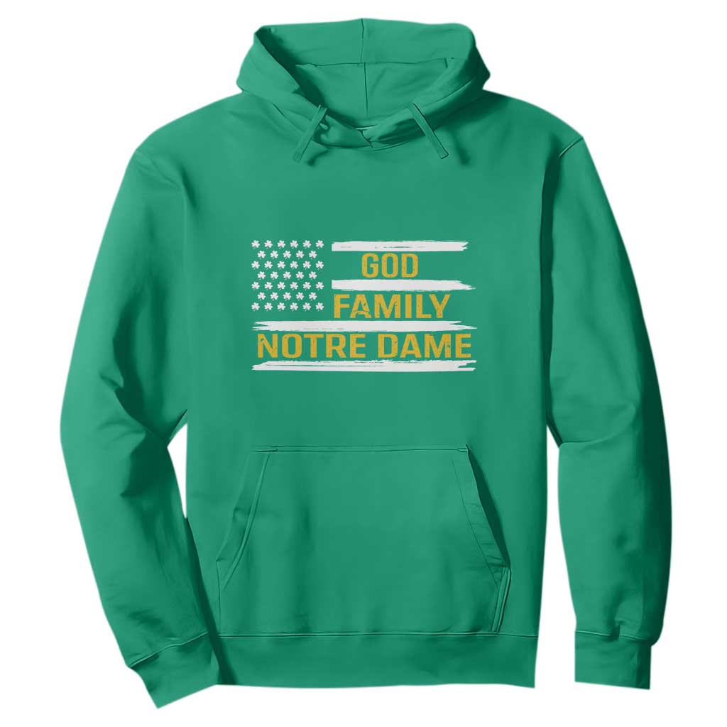 God Family Notre Dame Hoodie Indiana Fighting Irish Shamrock American Flag TS02 Irish Green Print Your Wear