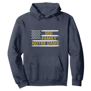 God Family Notre Dame Hoodie Indiana Fighting Irish Shamrock American Flag TS02 Navy Print Your Wear