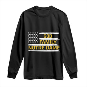 God Family Notre Dame Long Sleeve Shirt Indiana Fighting Irish Shamrock American Flag TS02 Black Print Your Wear