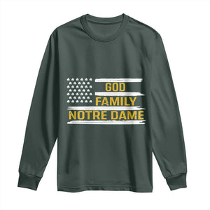 God Family Notre Dame Long Sleeve Shirt Indiana Fighting Irish Shamrock American Flag TS02 Dark Forest Green Print Your Wear