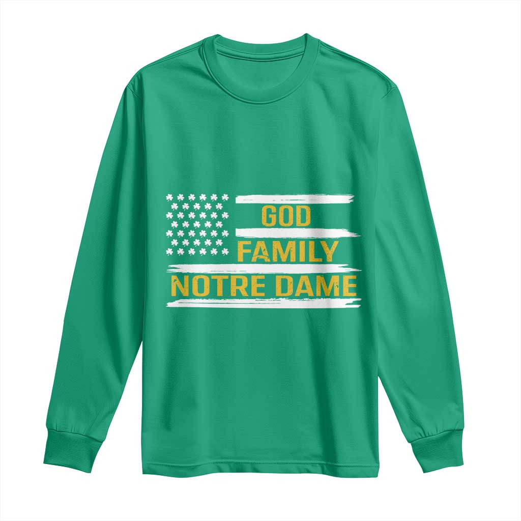 God Family Notre Dame Long Sleeve Shirt Indiana Fighting Irish Shamrock American Flag TS02 Irish Green Print Your Wear