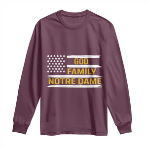 God Family Notre Dame Long Sleeve Shirt Indiana Fighting Irish Shamrock American Flag TS02 Maroon Print Your Wear