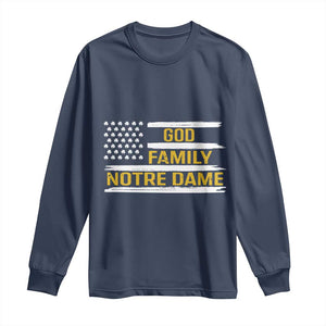 God Family Notre Dame Long Sleeve Shirt Indiana Fighting Irish Shamrock American Flag TS02 Navy Print Your Wear