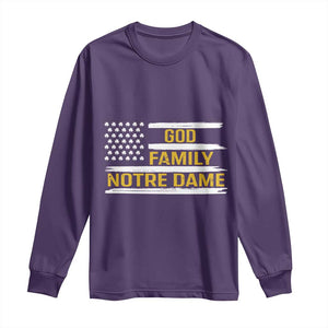 God Family Notre Dame Long Sleeve Shirt Indiana Fighting Irish Shamrock American Flag TS02 Purple Print Your Wear