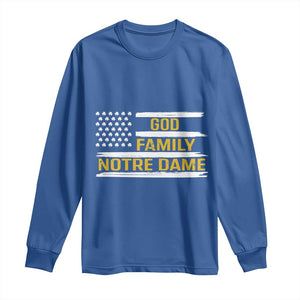 God Family Notre Dame Long Sleeve Shirt Indiana Fighting Irish Shamrock American Flag TS02 Royal Blue Print Your Wear