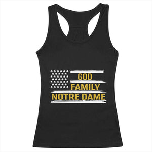 God Family Notre Dame Racerback Tank Top Indiana Fighting Irish Shamrock American Flag TS02 Black Print Your Wear