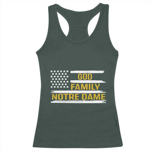 God Family Notre Dame Racerback Tank Top Indiana Fighting Irish Shamrock American Flag TS02 Dark Forest Green Print Your Wear