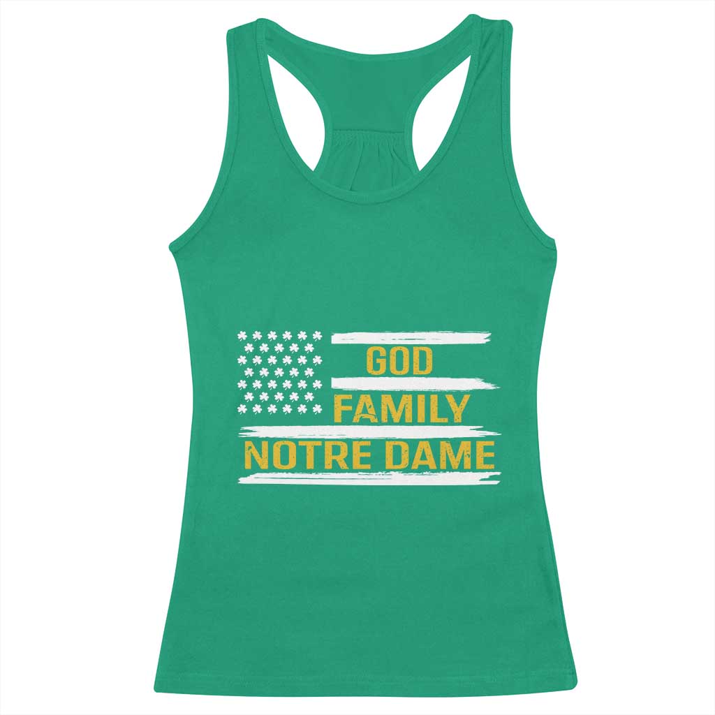 God Family Notre Dame Racerback Tank Top Indiana Fighting Irish Shamrock American Flag TS02 Irish Green Print Your Wear