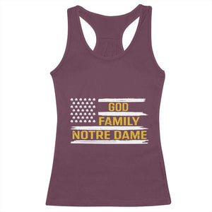 God Family Notre Dame Racerback Tank Top Indiana Fighting Irish Shamrock American Flag TS02 Maroon Print Your Wear