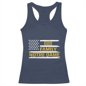 God Family Notre Dame Racerback Tank Top Indiana Fighting Irish Shamrock American Flag TS02 Navy Print Your Wear