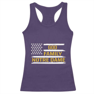 God Family Notre Dame Racerback Tank Top Indiana Fighting Irish Shamrock American Flag TS02 Purple Print Your Wear