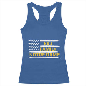 God Family Notre Dame Racerback Tank Top Indiana Fighting Irish Shamrock American Flag TS02 Royal Blue Print Your Wear