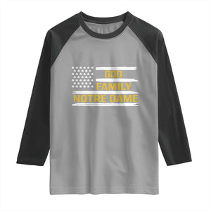 God Family Notre Dame Raglan Shirt Indiana Fighting Irish Shamrock American Flag TS02 Sport Gray Black Print Your Wear