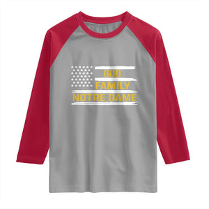 God Family Notre Dame Raglan Shirt Indiana Fighting Irish Shamrock American Flag TS02 Sport Gray Red Print Your Wear