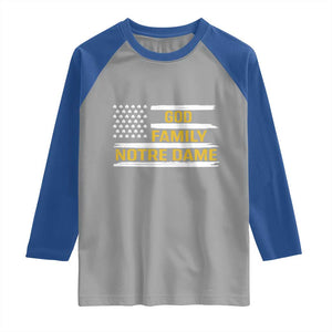 God Family Notre Dame Raglan Shirt Indiana Fighting Irish Shamrock American Flag TS02 Sport Gray Royal Print Your Wear