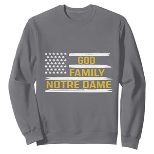 God Family Notre Dame Sweatshirt Indiana Fighting Irish Shamrock American Flag TS02 Charcoal Print Your Wear