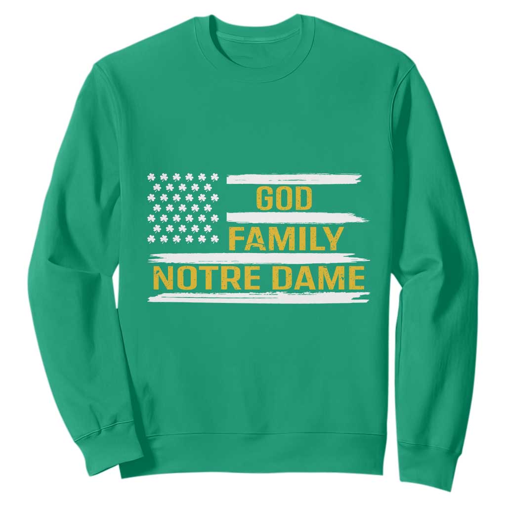 God Family Notre Dame Sweatshirt Indiana Fighting Irish Shamrock American Flag TS02 Irish Green Print Your Wear