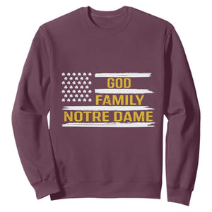 God Family Notre Dame Sweatshirt Indiana Fighting Irish Shamrock American Flag TS02 Maroon Print Your Wear