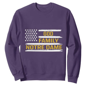 God Family Notre Dame Sweatshirt Indiana Fighting Irish Shamrock American Flag TS02 Purple Print Your Wear