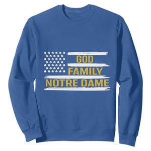 God Family Notre Dame Sweatshirt Indiana Fighting Irish Shamrock American Flag TS02 Royal Blue Print Your Wear