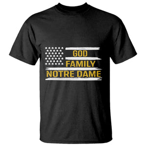 God Family Notre Dame T Shirt Indiana Fighting Irish Shamrock American Flag TS02 Black Print Your Wear