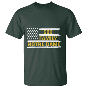 God Family Notre Dame T Shirt Indiana Fighting Irish Shamrock American Flag TS02 Dark Forest Green Print Your Wear