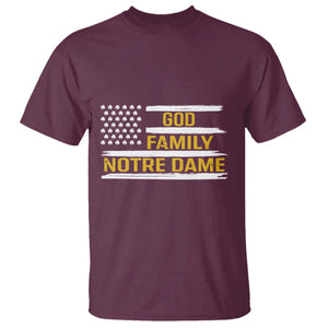 God Family Notre Dame T Shirt Indiana Fighting Irish Shamrock American Flag TS02 Maroon Print Your Wear