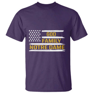 God Family Notre Dame T Shirt Indiana Fighting Irish Shamrock American Flag TS02 Purple Print Your Wear