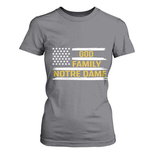 God Family Notre Dame T Shirt For Women Indiana Fighting Irish Shamrock American Flag TS02 Charcoal Print Your Wear