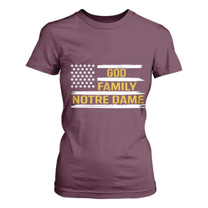 God Family Notre Dame T Shirt For Women Indiana Fighting Irish Shamrock American Flag TS02 Maroon Print Your Wear