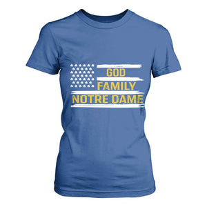 God Family Notre Dame T Shirt For Women Indiana Fighting Irish Shamrock American Flag TS02 Royal Blue Print Your Wear