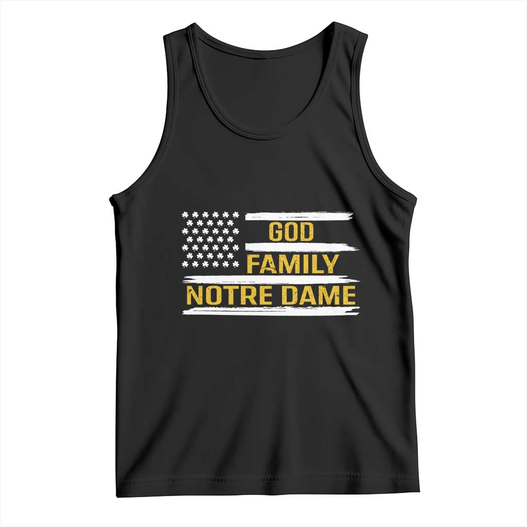 God Family Notre Dame Tank Top Indiana Fighting Irish Shamrock American Flag TS02 Black Print Your Wear