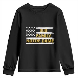 God Family Notre Dame Youth Sweatshirt Indiana Fighting Irish Shamrock American Flag TS02 Black Print Your Wear