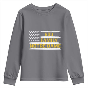 God Family Notre Dame Youth Sweatshirt Indiana Fighting Irish Shamrock American Flag TS02 Charcoal Print Your Wear