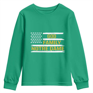 God Family Notre Dame Youth Sweatshirt Indiana Fighting Irish Shamrock American Flag TS02 Irish Green Print Your Wear