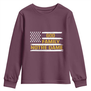 God Family Notre Dame Youth Sweatshirt Indiana Fighting Irish Shamrock American Flag TS02 Maroon Print Your Wear