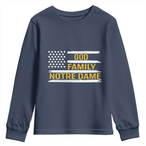 God Family Notre Dame Youth Sweatshirt Indiana Fighting Irish Shamrock American Flag TS02 Navy Print Your Wear