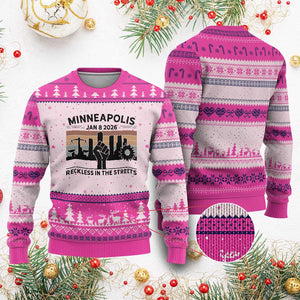 Minneapolis January 8 2026 Justice Movement Ugly Christmas Sweater Reckless in the Streets Protest TS02 Hot Pink Print Your Wear