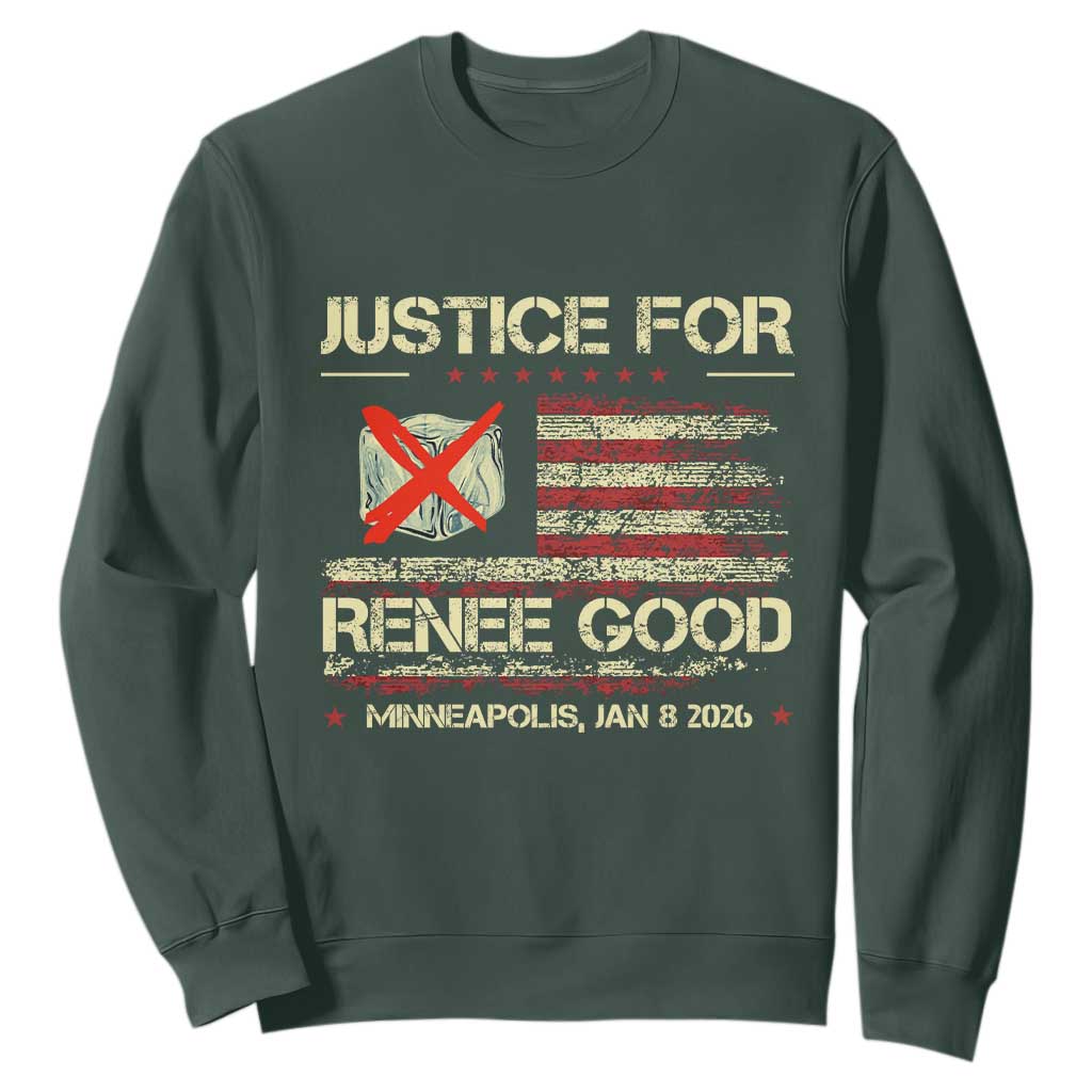 Justice for Renee Good Sweatshirt Minneapolis Jan 8 2026 American Flag Stop Ice TS02 Dark Forest Green Print Your Wear