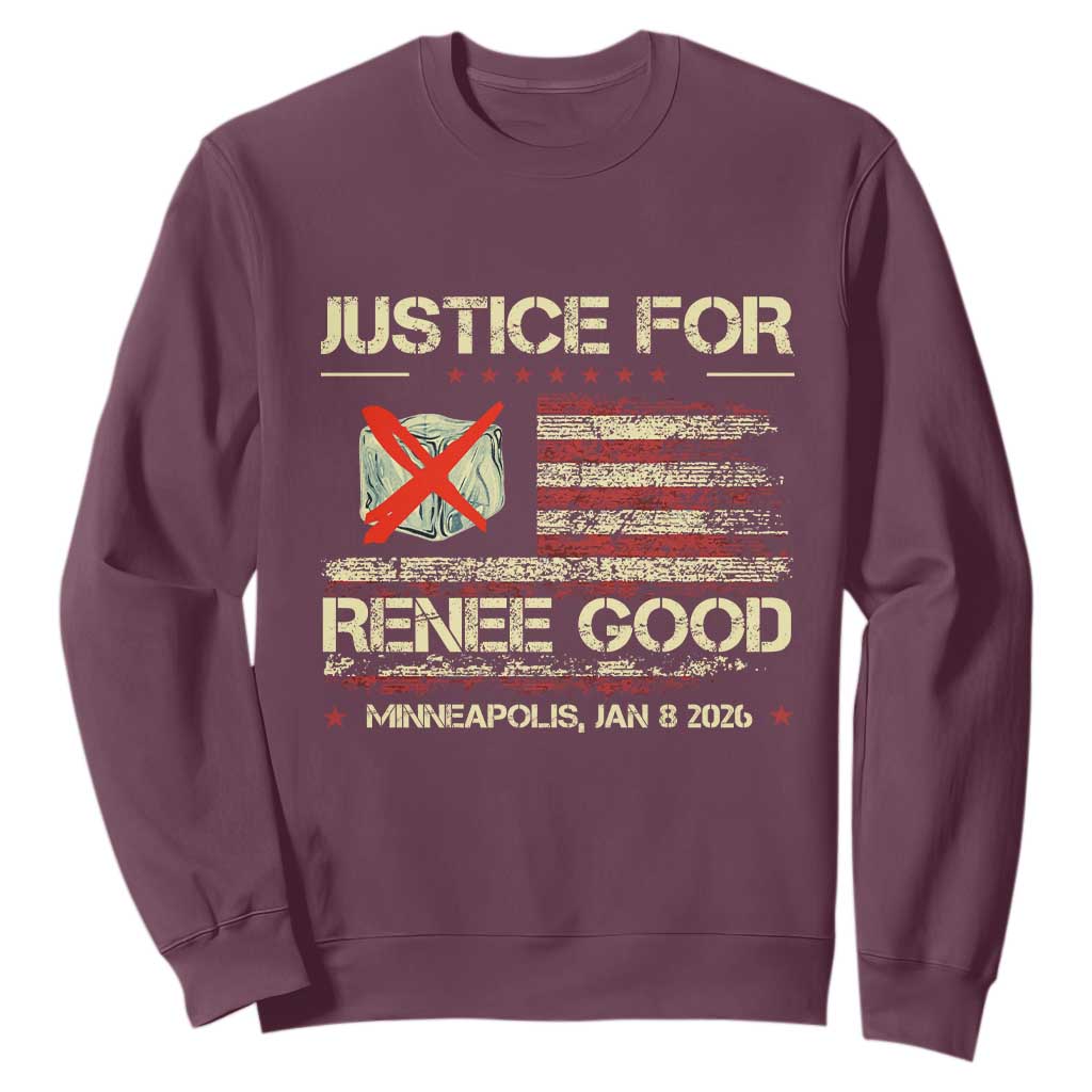 Justice for Renee Good Sweatshirt Minneapolis Jan 8 2026 American Flag Stop Ice TS02 Maroon Print Your Wear