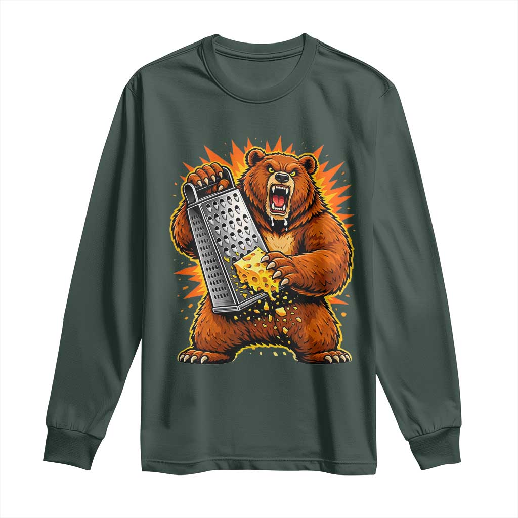 Angry Bear Grating Cheese Grater Hater Fierce Graphic Long Sleeve Shirt TS02 Dark Forest Green Print Your Wear
