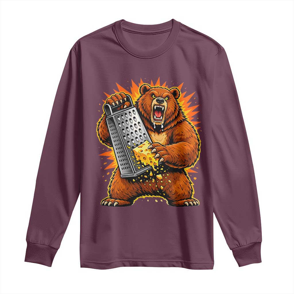 Angry Bear Grating Cheese Grater Hater Fierce Graphic Long Sleeve Shirt TS02 Maroon Print Your Wear