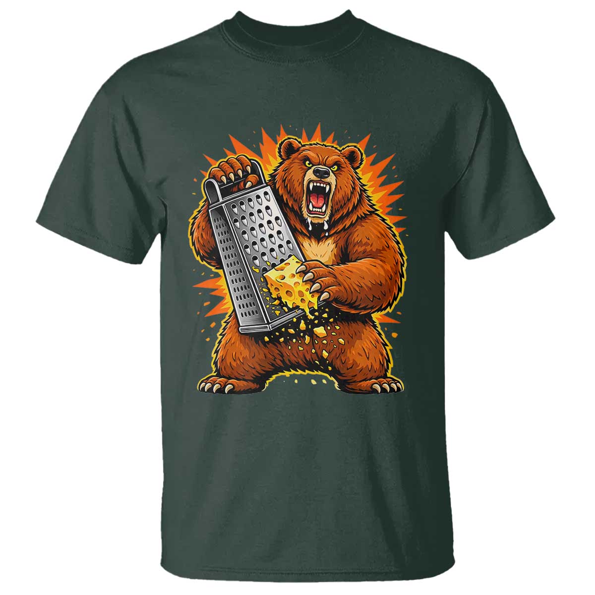 Angry Bear Grating Cheese Grater Hater Fierce Graphic T Shirt - Football Rivalry Humor Tee TS02 Dark Forest Green Print Your Wear