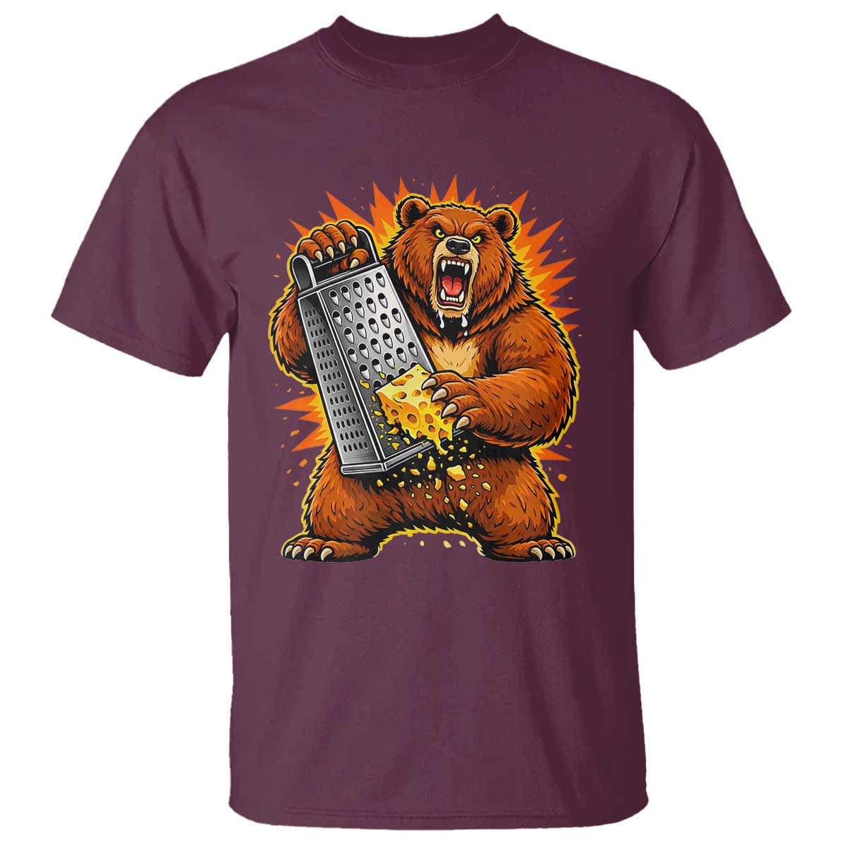Angry Bear Grating Cheese Grater Hater Fierce Graphic T Shirt - Football Rivalry Humor Tee TS02 Maroon Print Your Wear