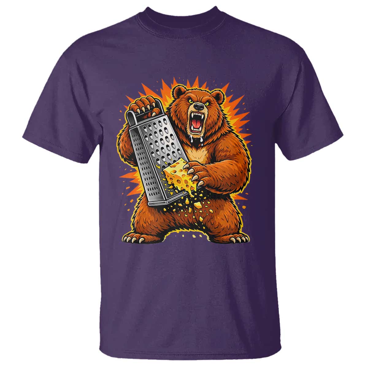 Angry Bear Grating Cheese Grater Hater Fierce Graphic T Shirt - Football Rivalry Humor Tee TS02 Purple Print Your Wear