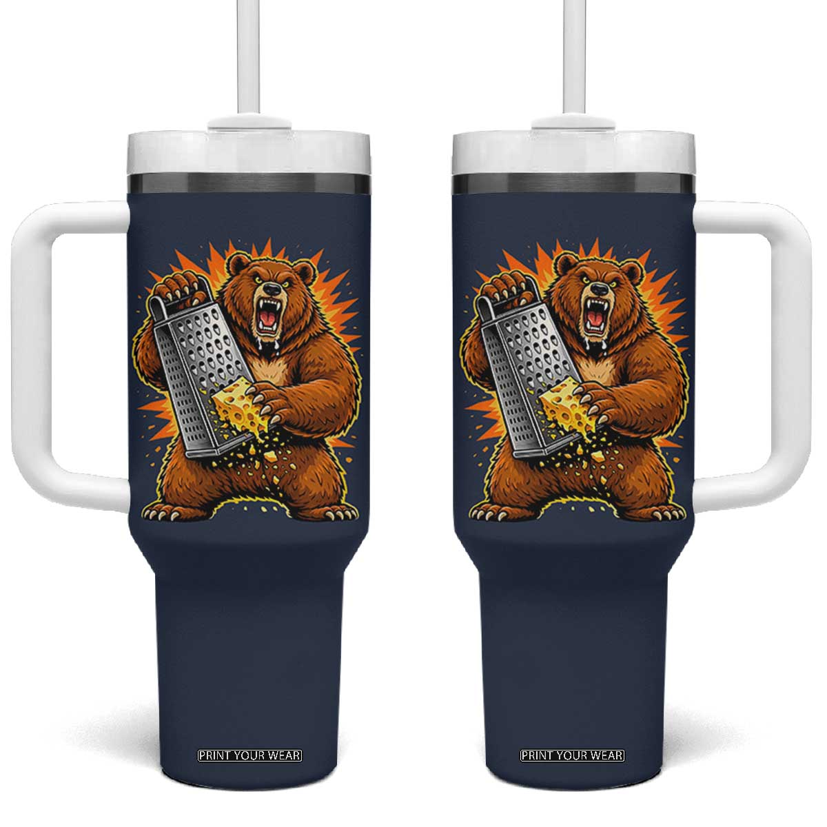 Angry Bear Grating Cheese Grater Hater Fierce Graphic Tumbler With Handle TS02 One Size: 40 oz Navy Print Your Wear