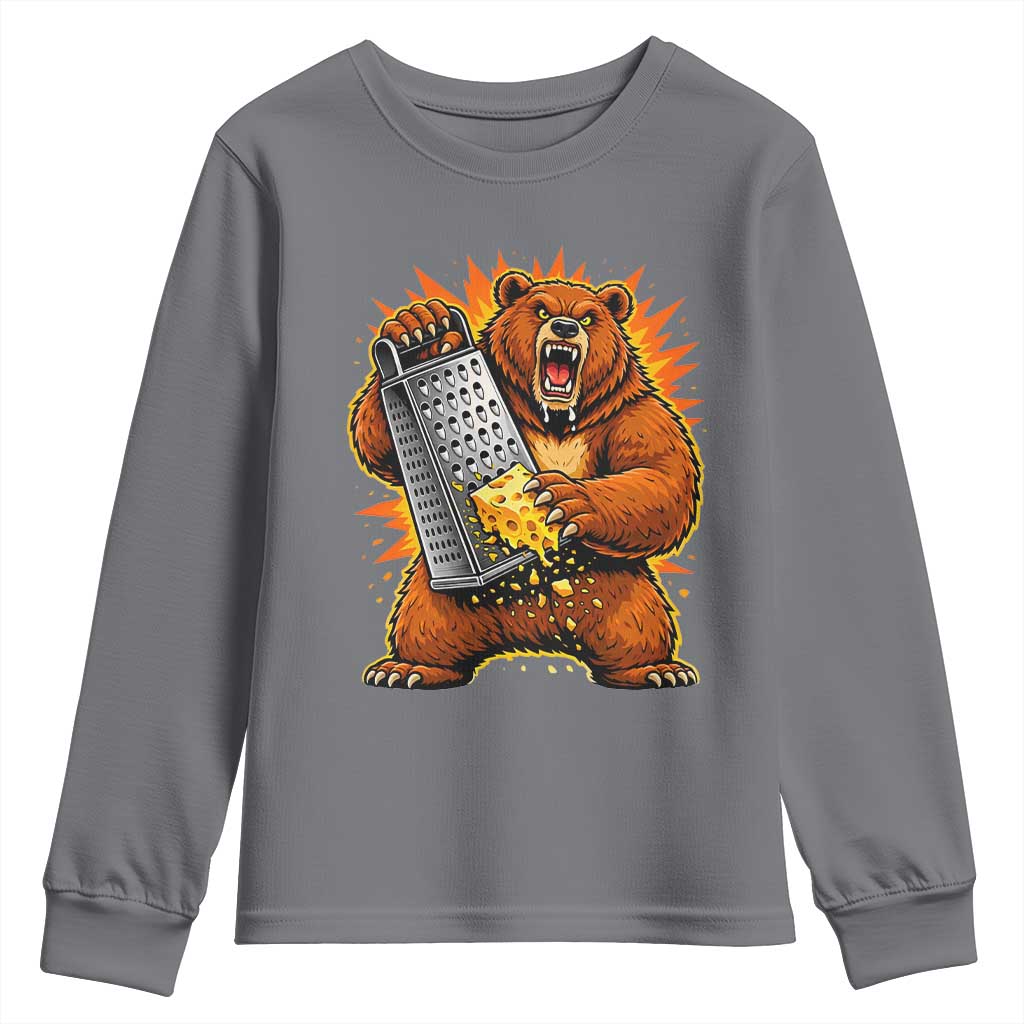 Angry Bear Grating Cheese Grater Hater Fierce Graphic Youth Sweatshirt TS02 Charcoal Print Your Wear