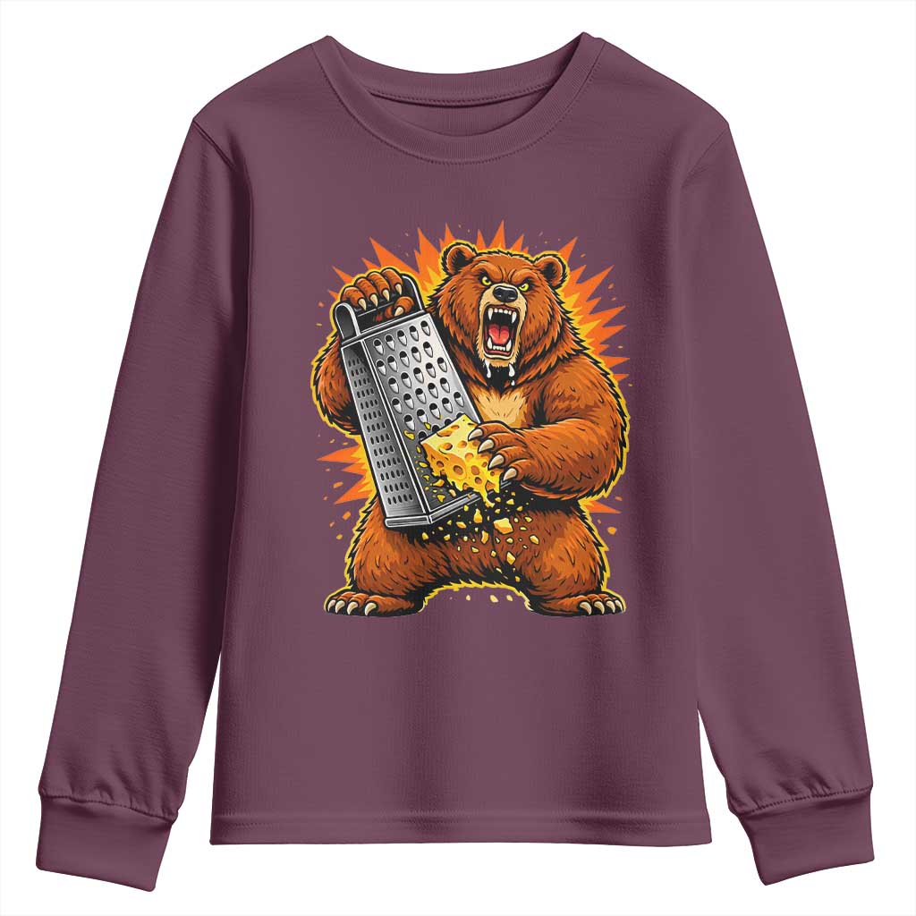 Angry Bear Grating Cheese Grater Hater Fierce Graphic Youth Sweatshirt TS02 Maroon Print Your Wear