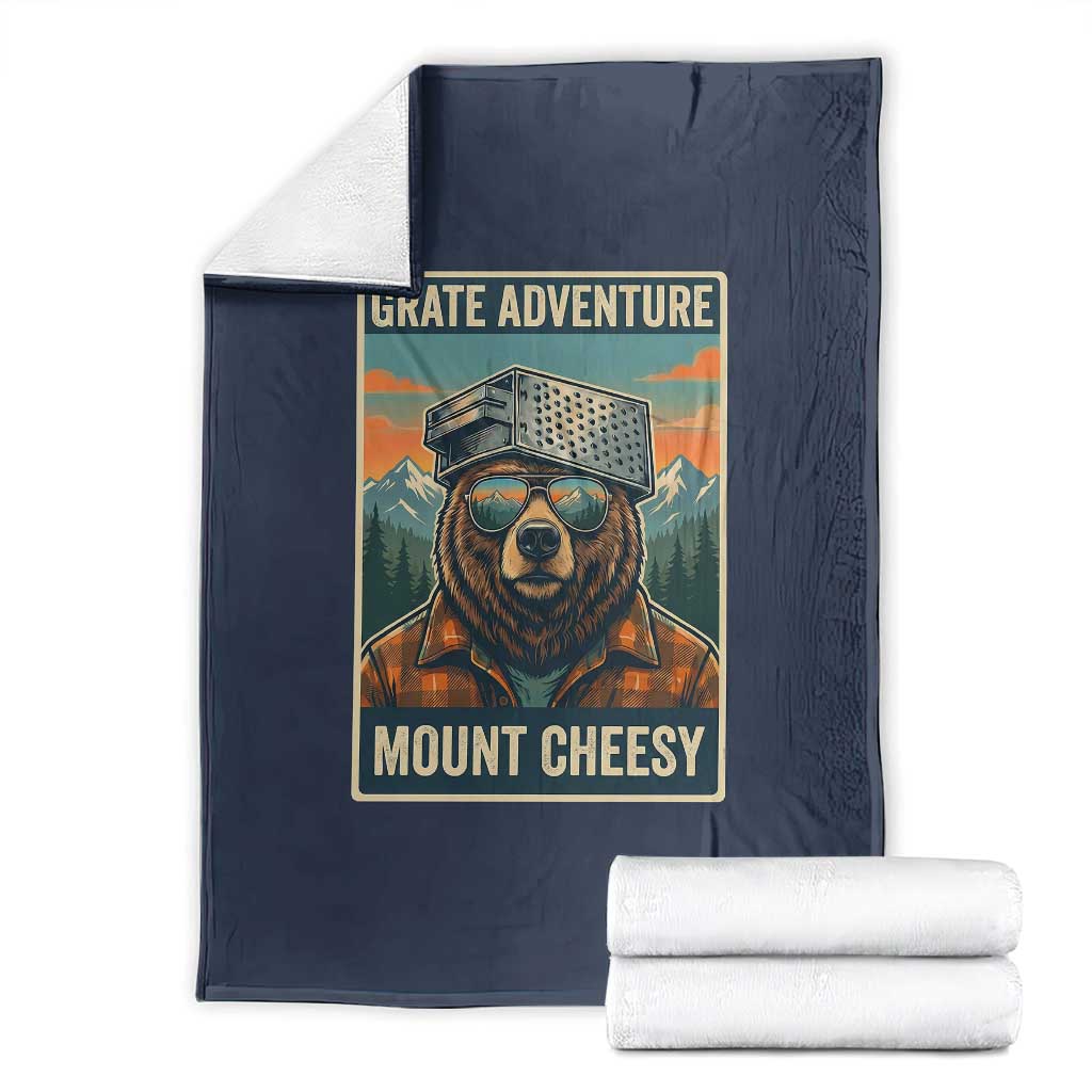 Grate Adventure at Mount Cheesy Vintage Hiking Bear Throw Blanket Cheese Grate Pun Parody for Foorball Fans TS02 Navy Print Your Wear