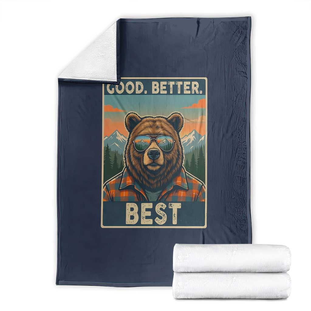 Good Better Best Motivational Hiking Bear Throw Blanket Outdoor Adventure Poster Graphic TS02 Navy Print Your Wear